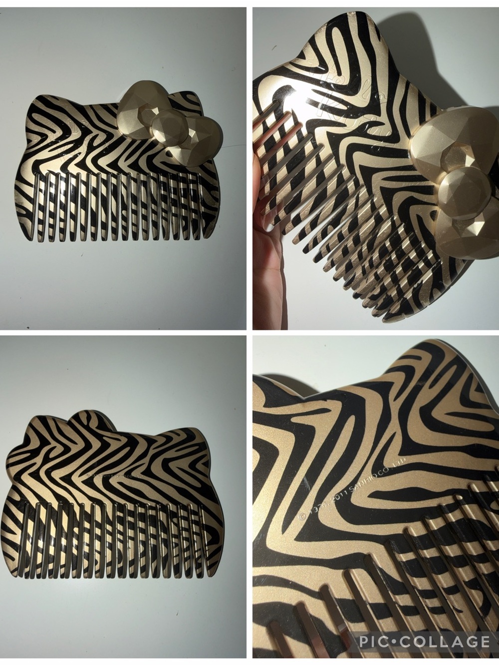 Hello Kitty Zebra Print Hair Comb with Gold Bow Accent